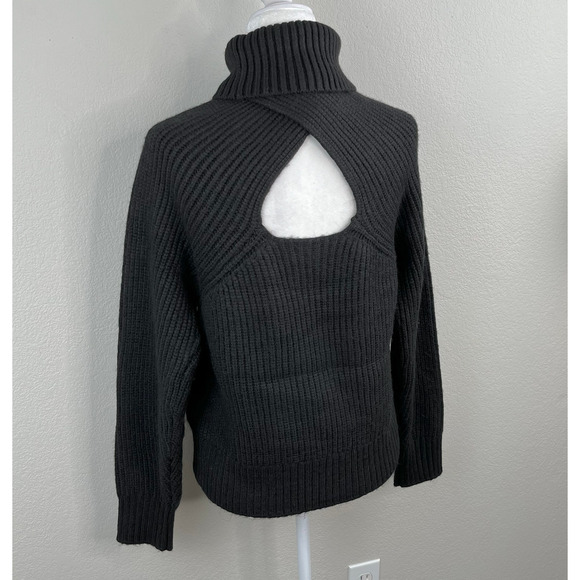 1.State Cable Knit Long Sleeve Turtleneck Sweater Back-Cutout Black Small NWT - Picture 12 of 14